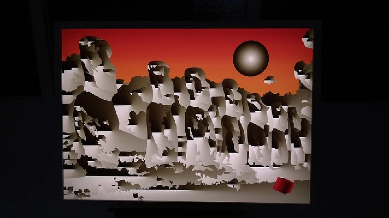 Acrylic glass led applique with landscape, 2000s 2