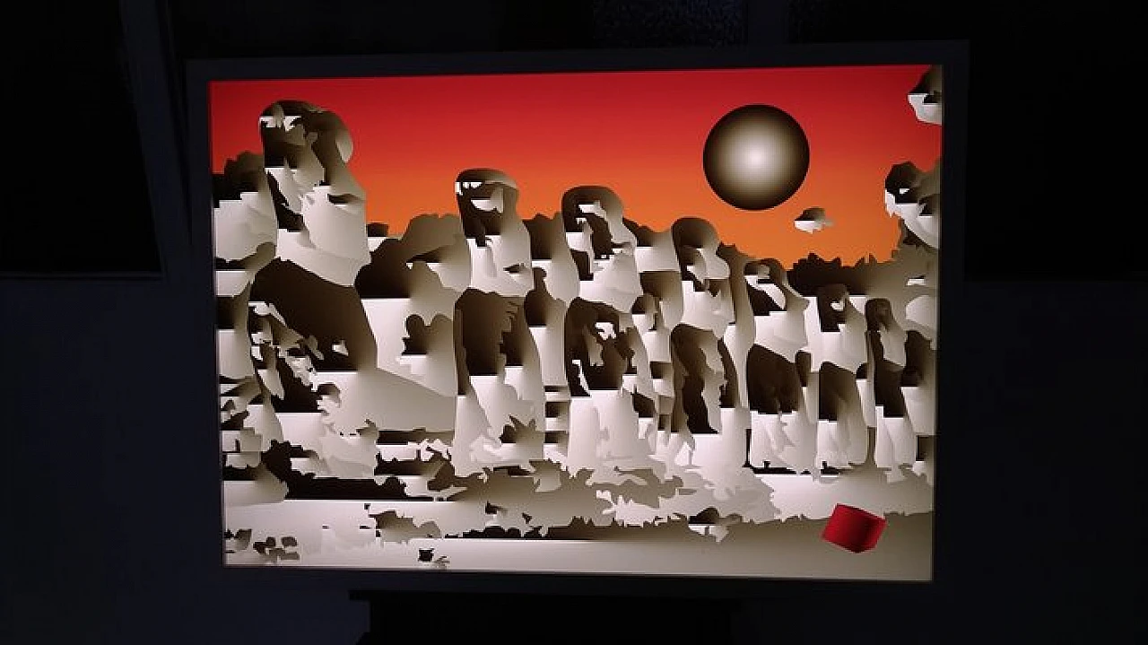 Acrylic glass led applique with landscape, 2000s 3