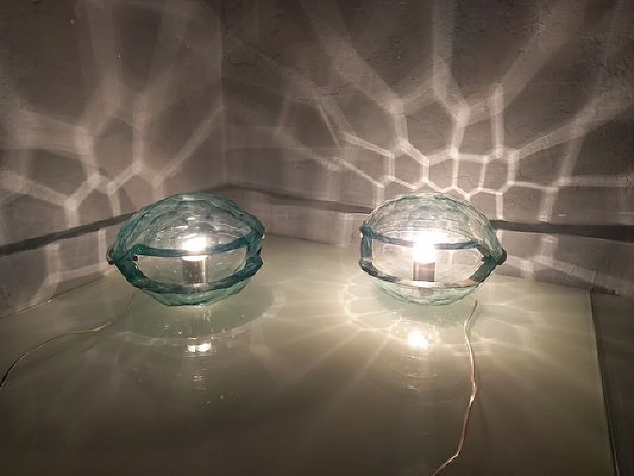 Pair of table lamps in diamond cut glass by Giorgio Berlini, 1970s 1