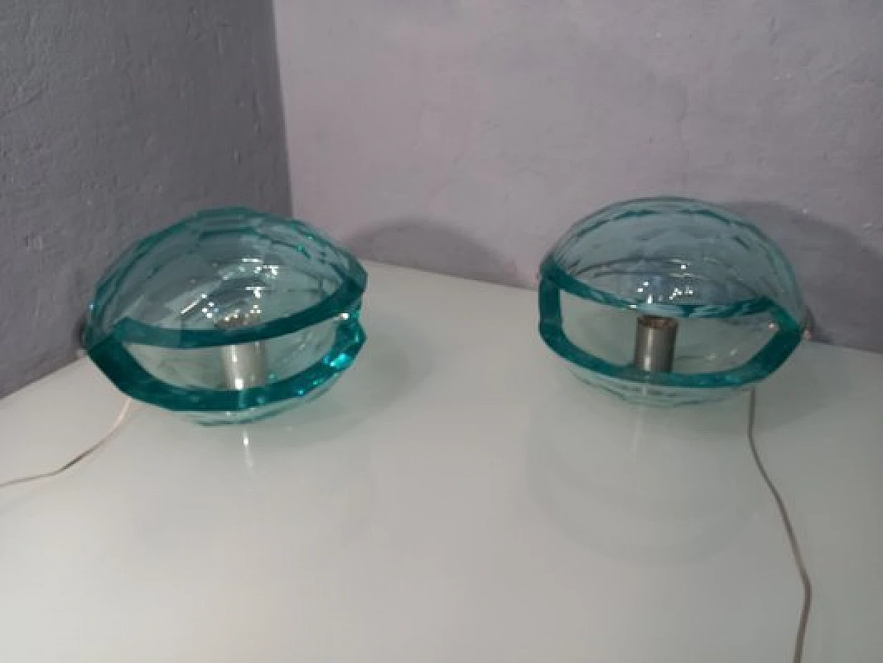 Pair of table lamps in diamond cut glass by Giorgio Berlini, 1970s 2