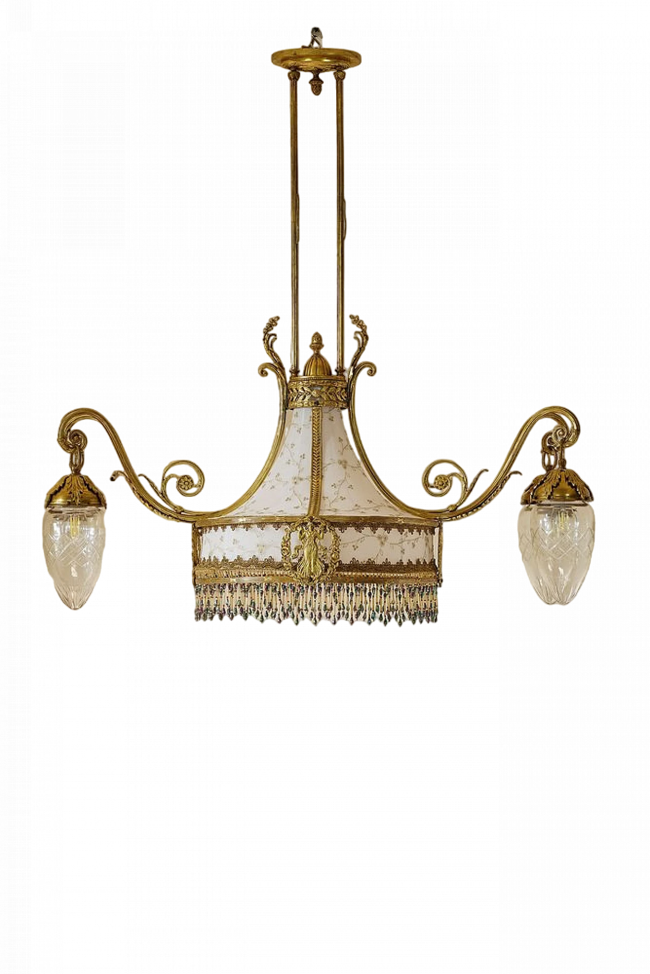 Lampadario a cinque luci Art Nouveau in ottone dorato, fine '800 12