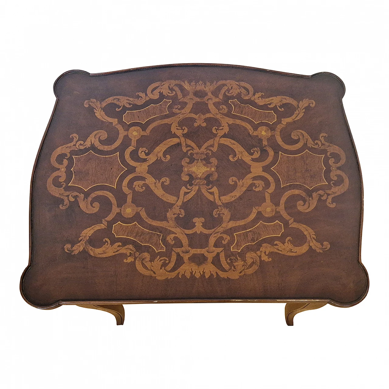 Tavolino in legno con piano intarsiato, anni '80 7