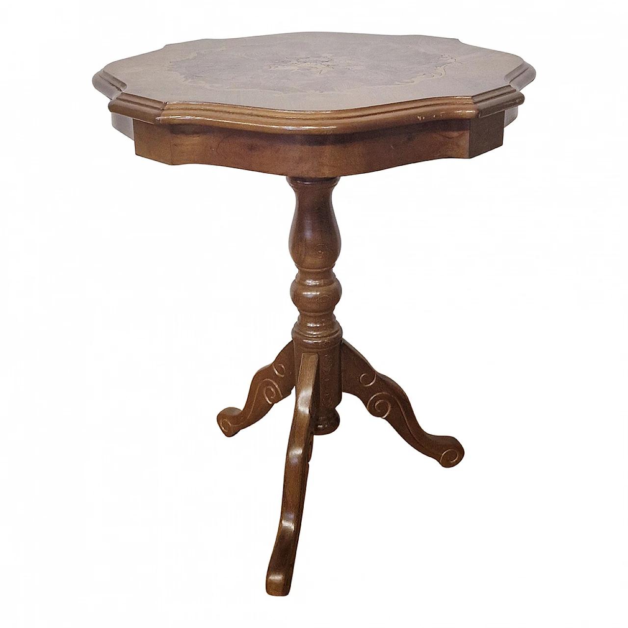 Tavolo in noce con piano intarsiato in stile francese, anni '80 1