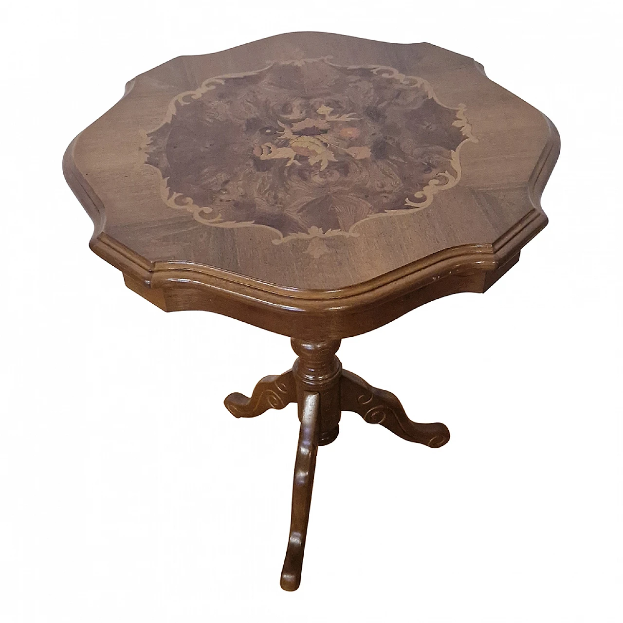 Tavolo in noce con piano intarsiato in stile francese, anni '80 3