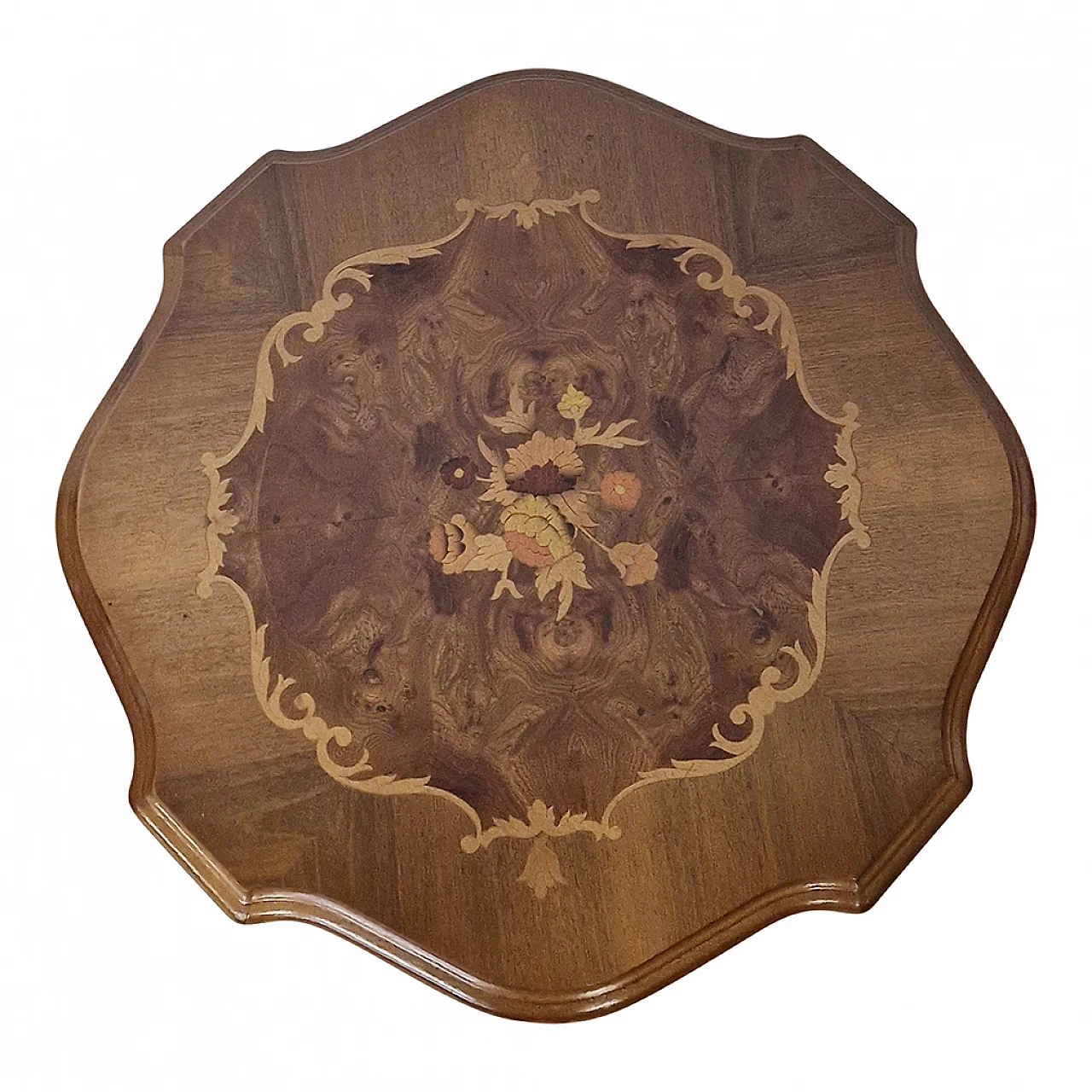 Tavolo in noce con piano intarsiato in stile francese, anni '80 4