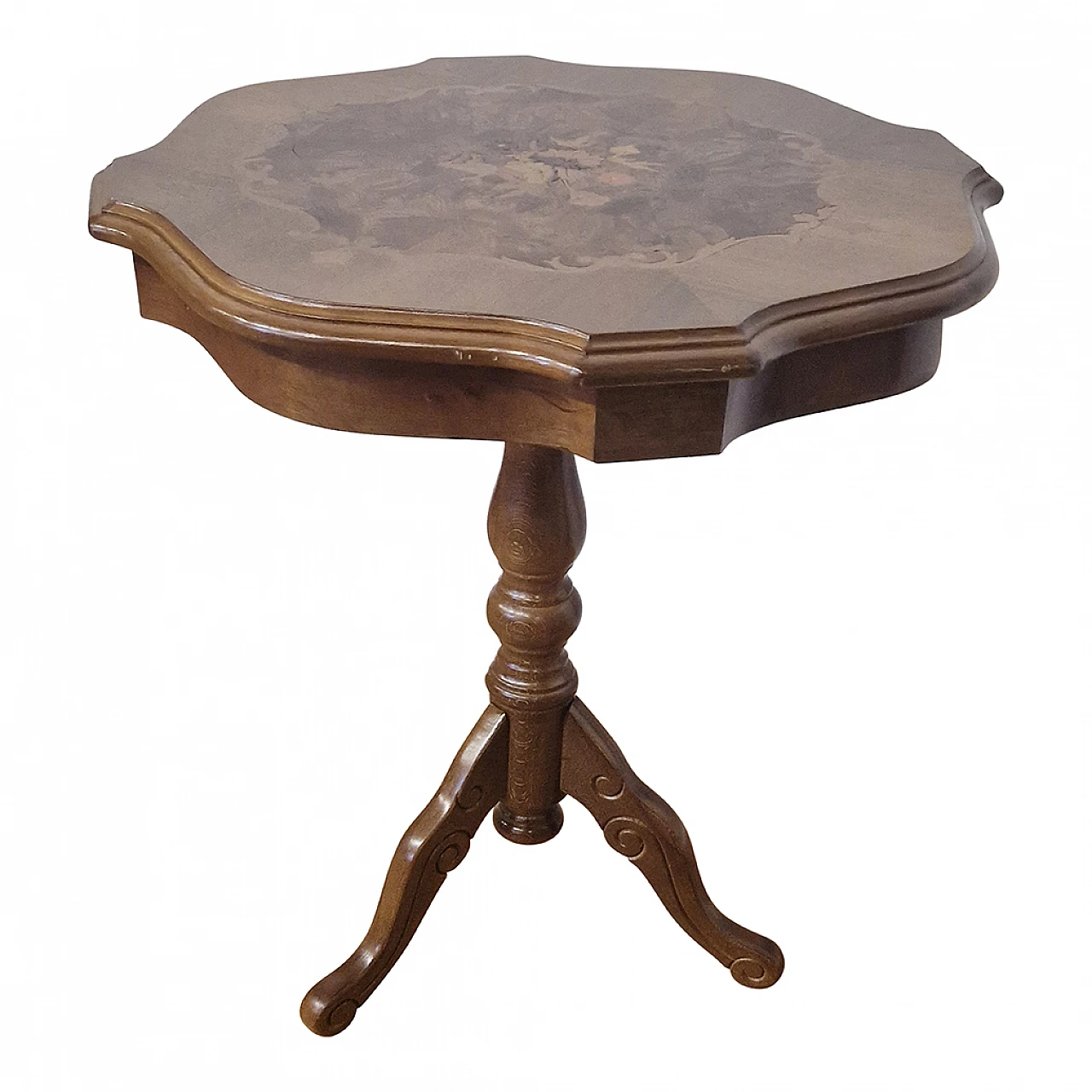 Tavolo in noce con piano intarsiato in stile francese, anni '80 5