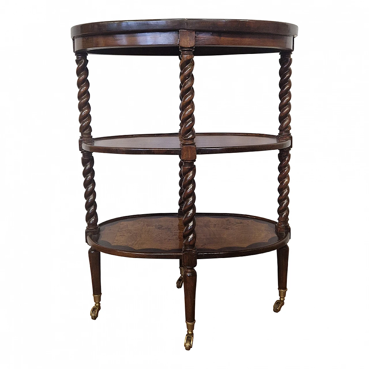 Tavolo a più piani in noce con ruote, anni '80 1