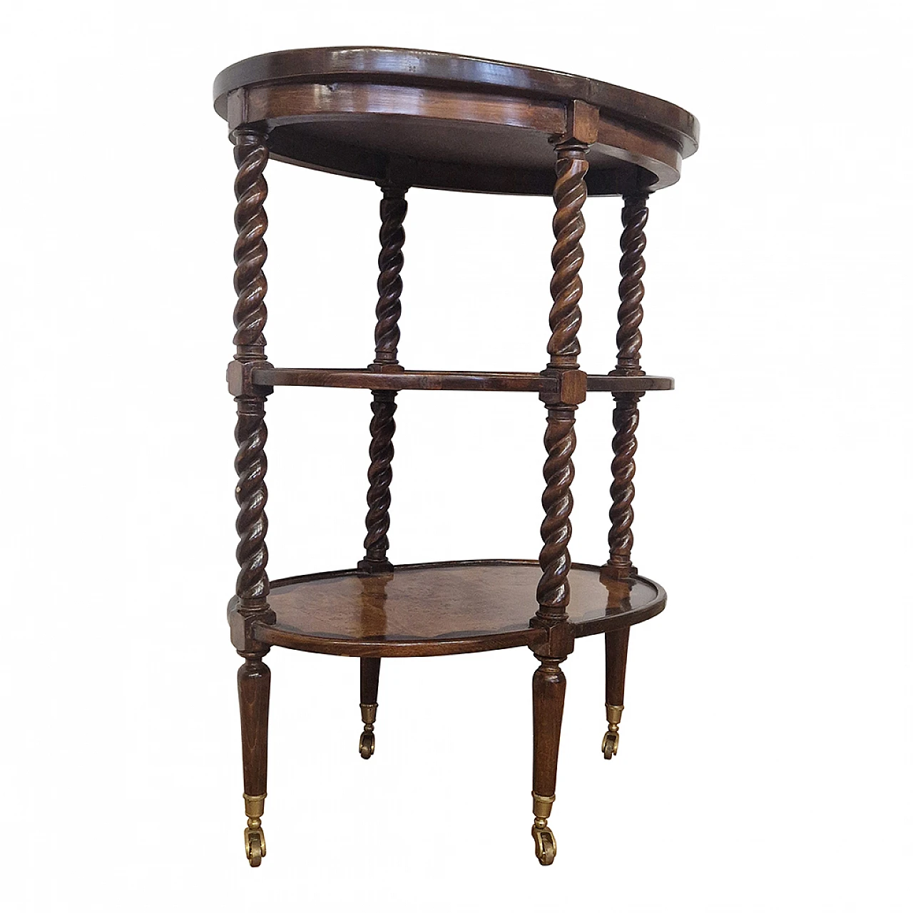 Tavolo a più piani in noce con ruote, anni '80 2