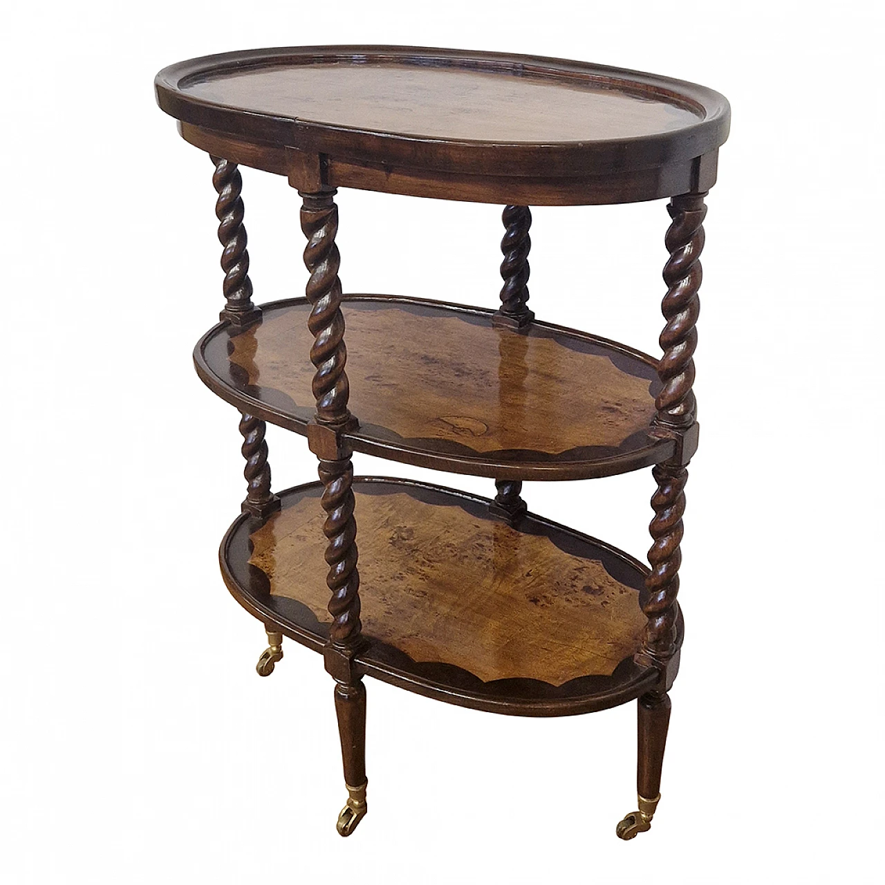 Tavolo a più piani in noce con ruote, anni '80 3