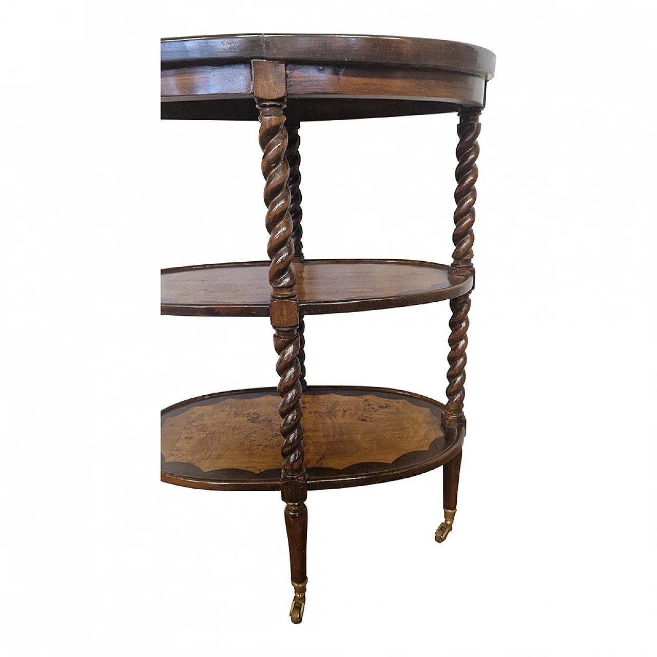 Tavolo a più piani in noce con ruote, anni '80 5