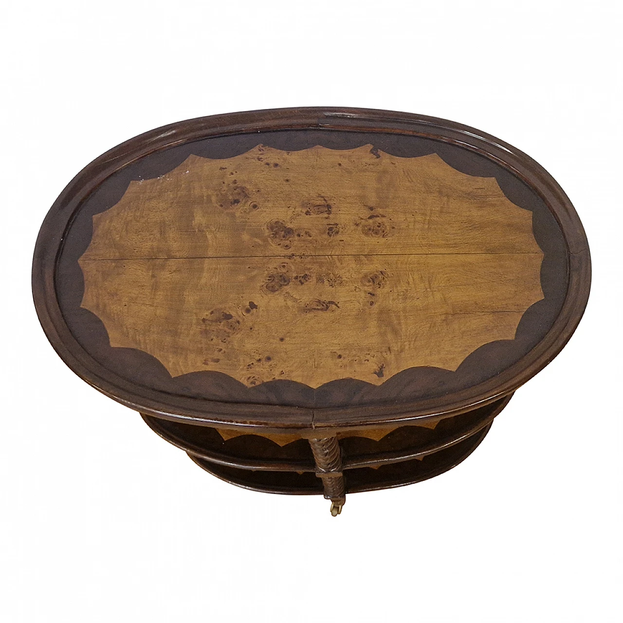 Tavolo a più piani in noce con ruote, anni '80 7