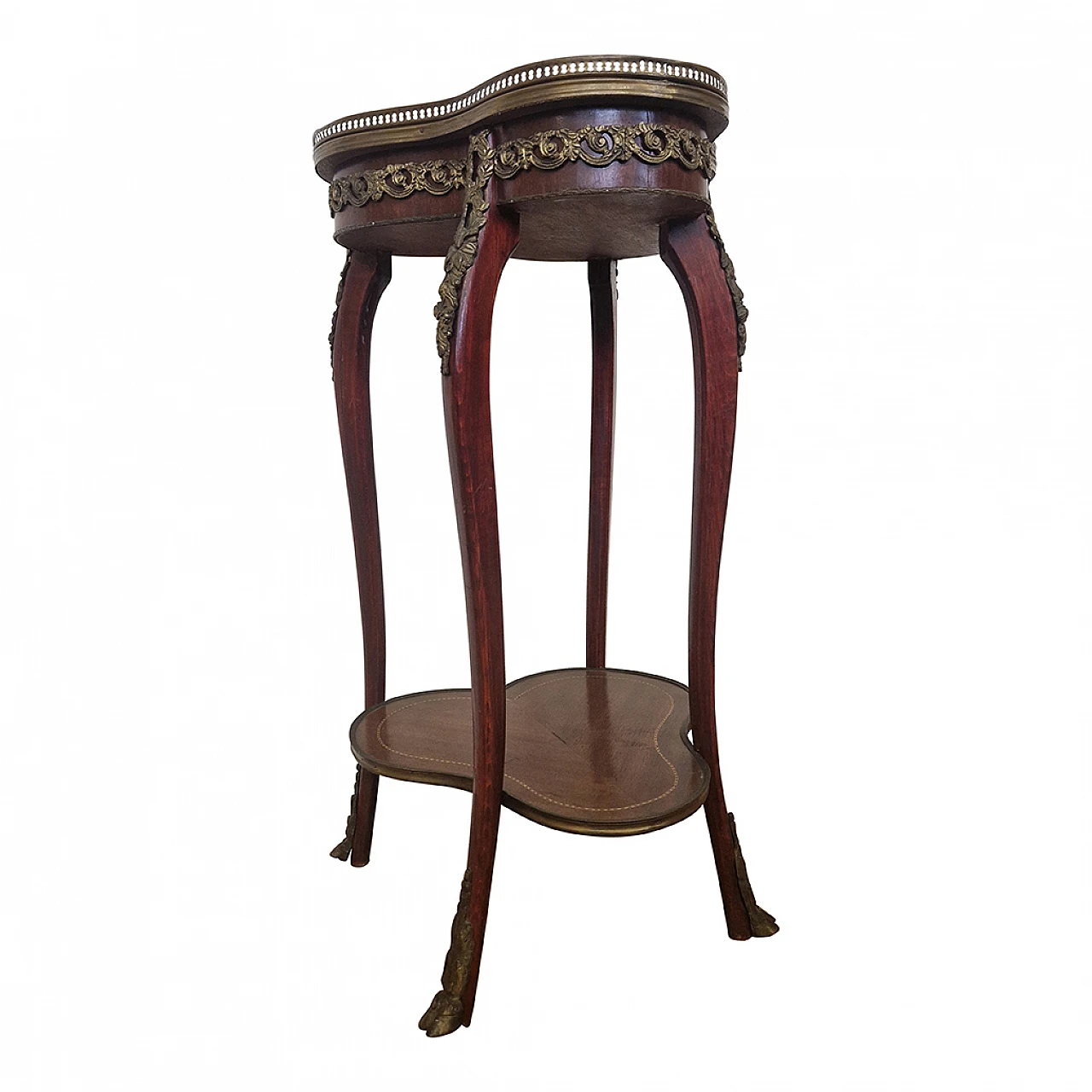 Guéridon tripode intarsiato in stile Luigi XV, anni '80 3