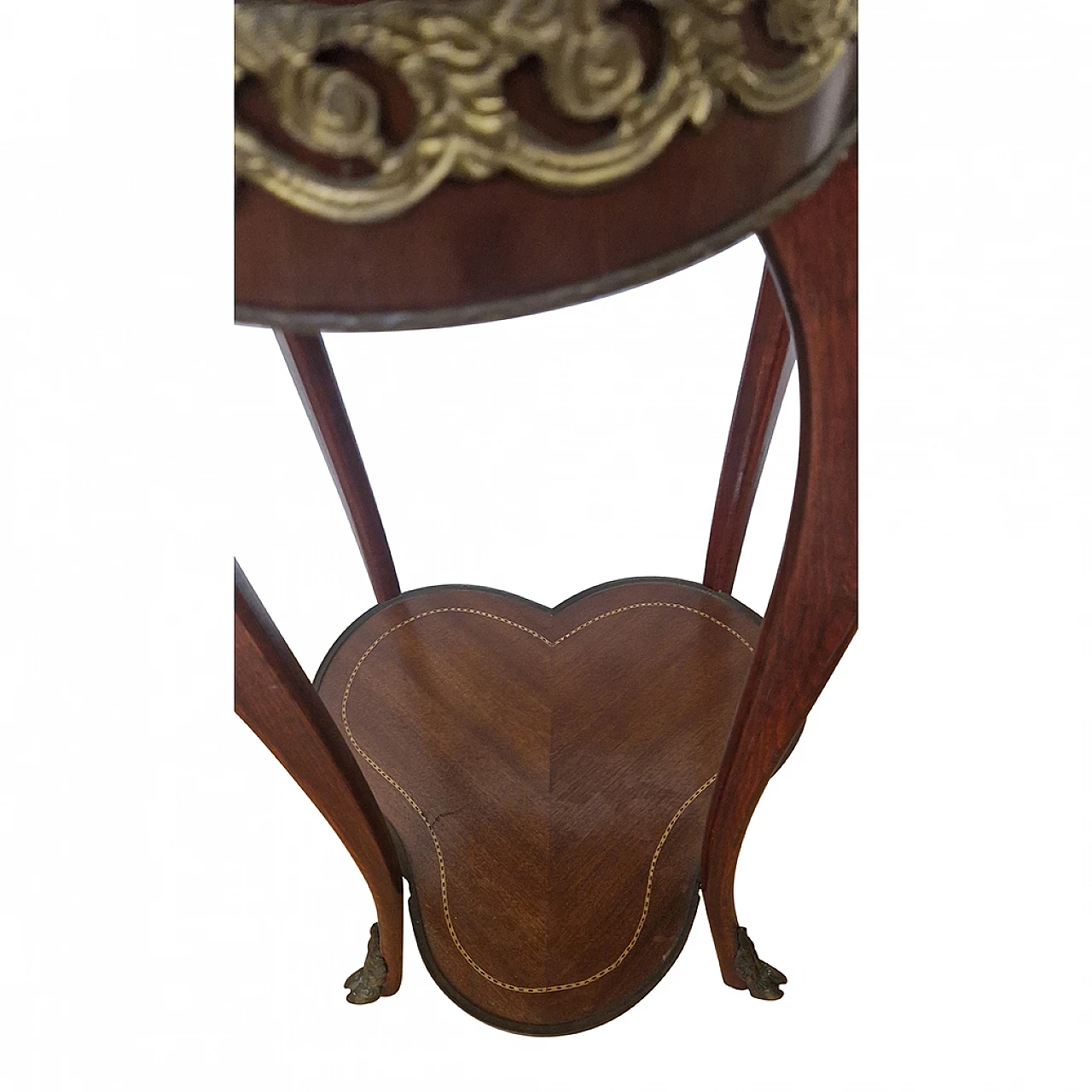 Guéridon tripode intarsiato in stile Luigi XV, anni '80 6