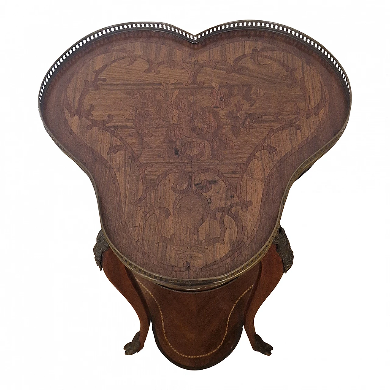 Guéridon tripode intarsiato in stile Luigi XV, anni '80 7