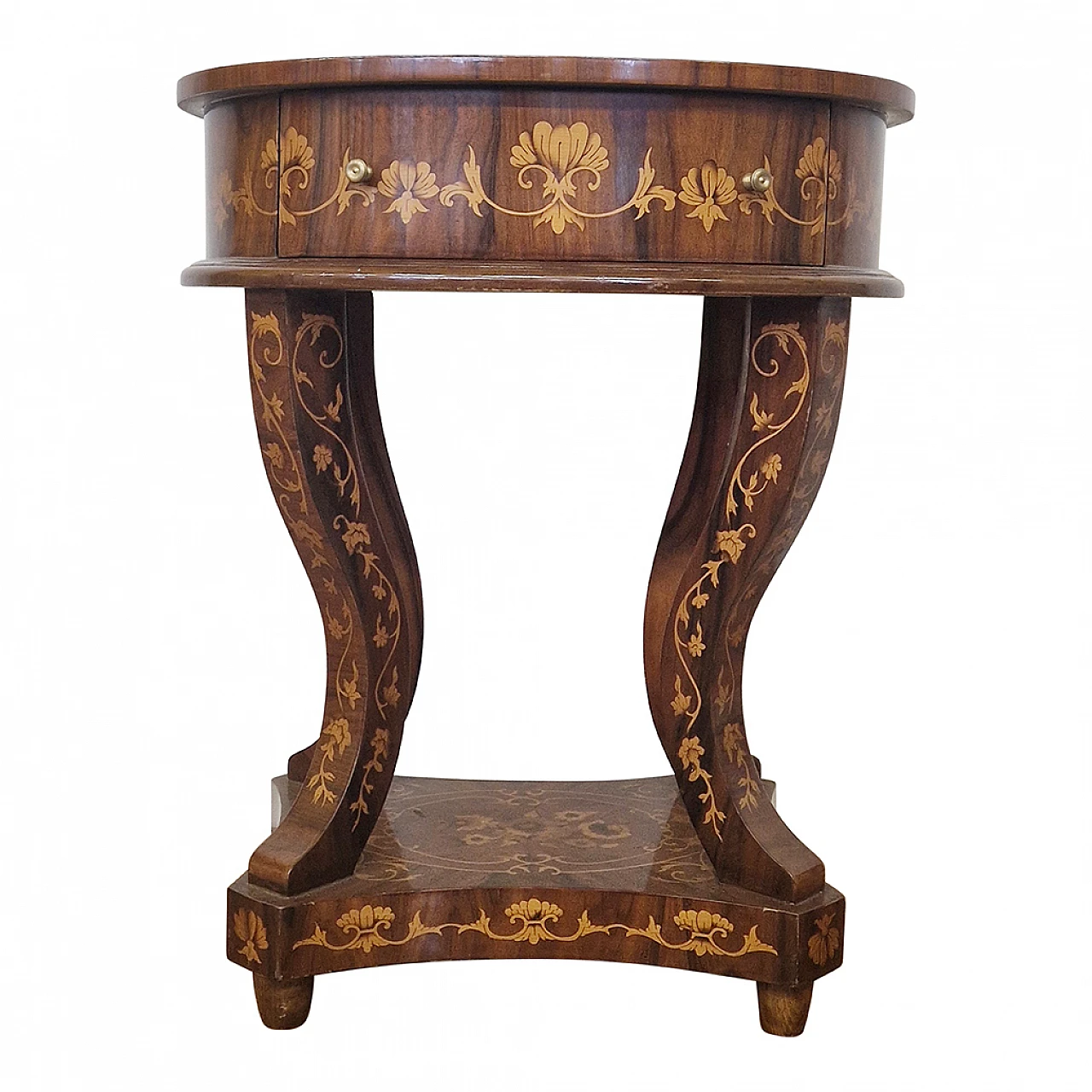 Tavolino da salotto in noce intarsiato in stile Barocco, anni '80 1