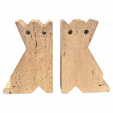 Pair of travertine cat bookends by Enzo Mari, 1970s