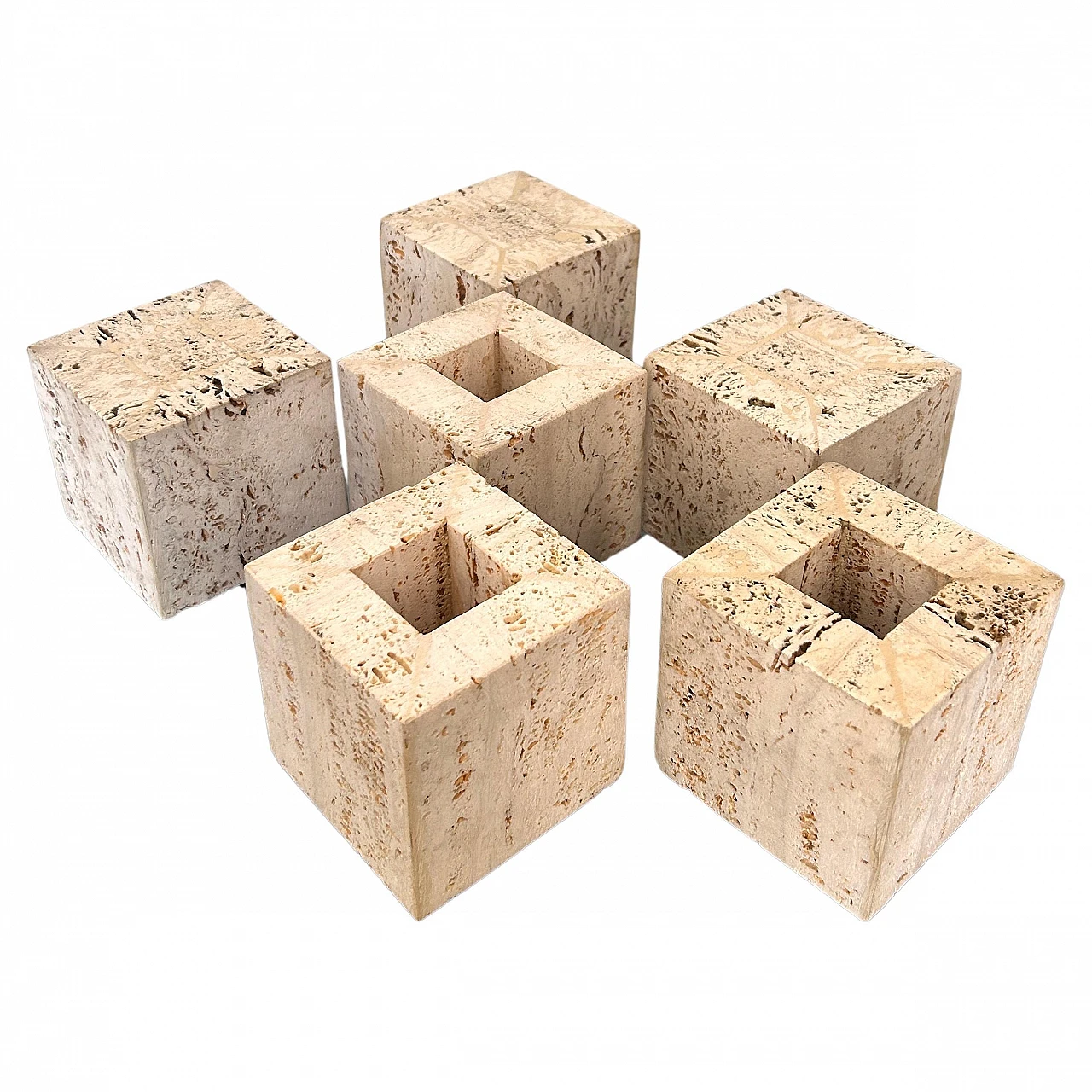6 Desk accessories in travertine, 1970s 1