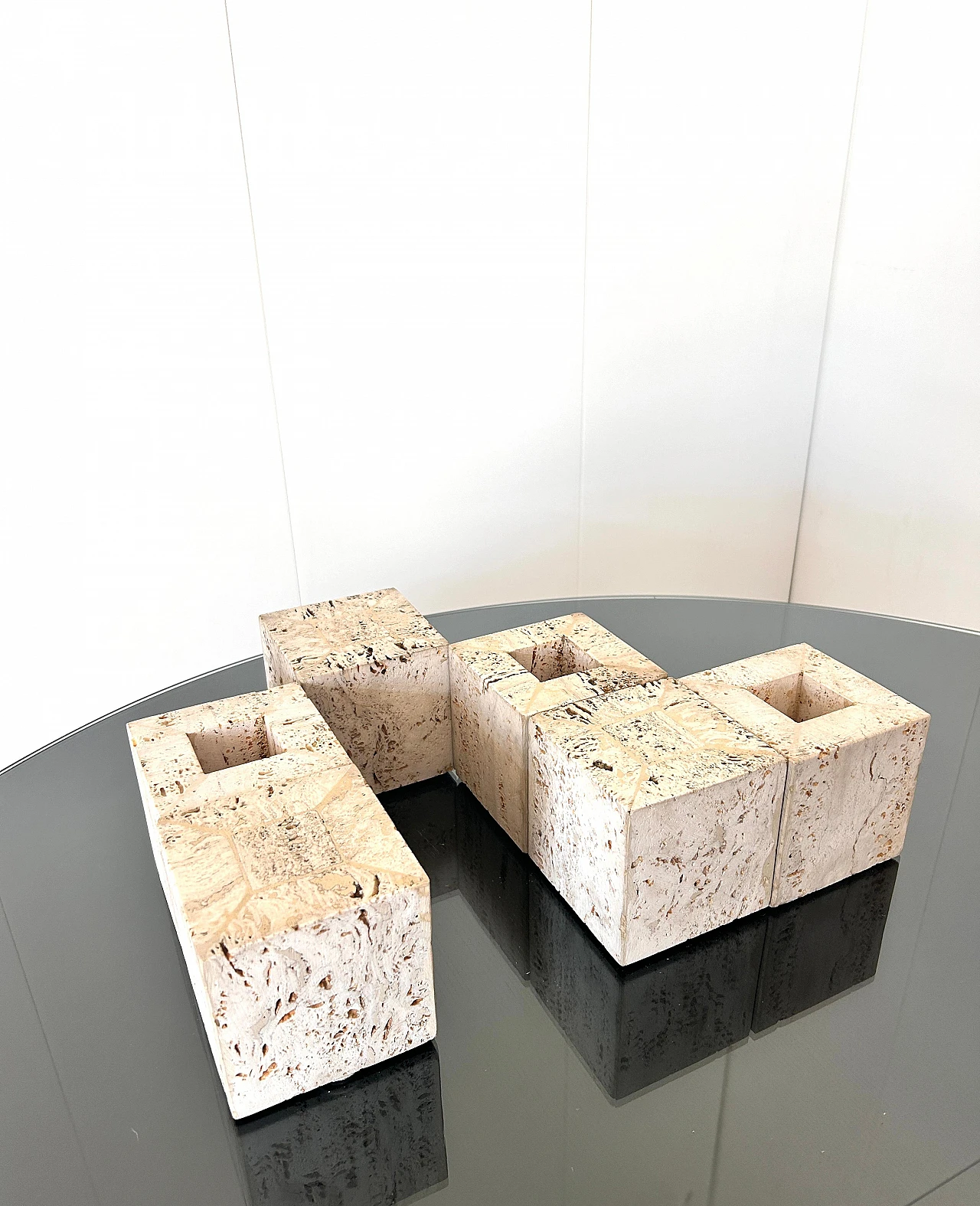 6 Desk accessories in travertine, 1970s 3