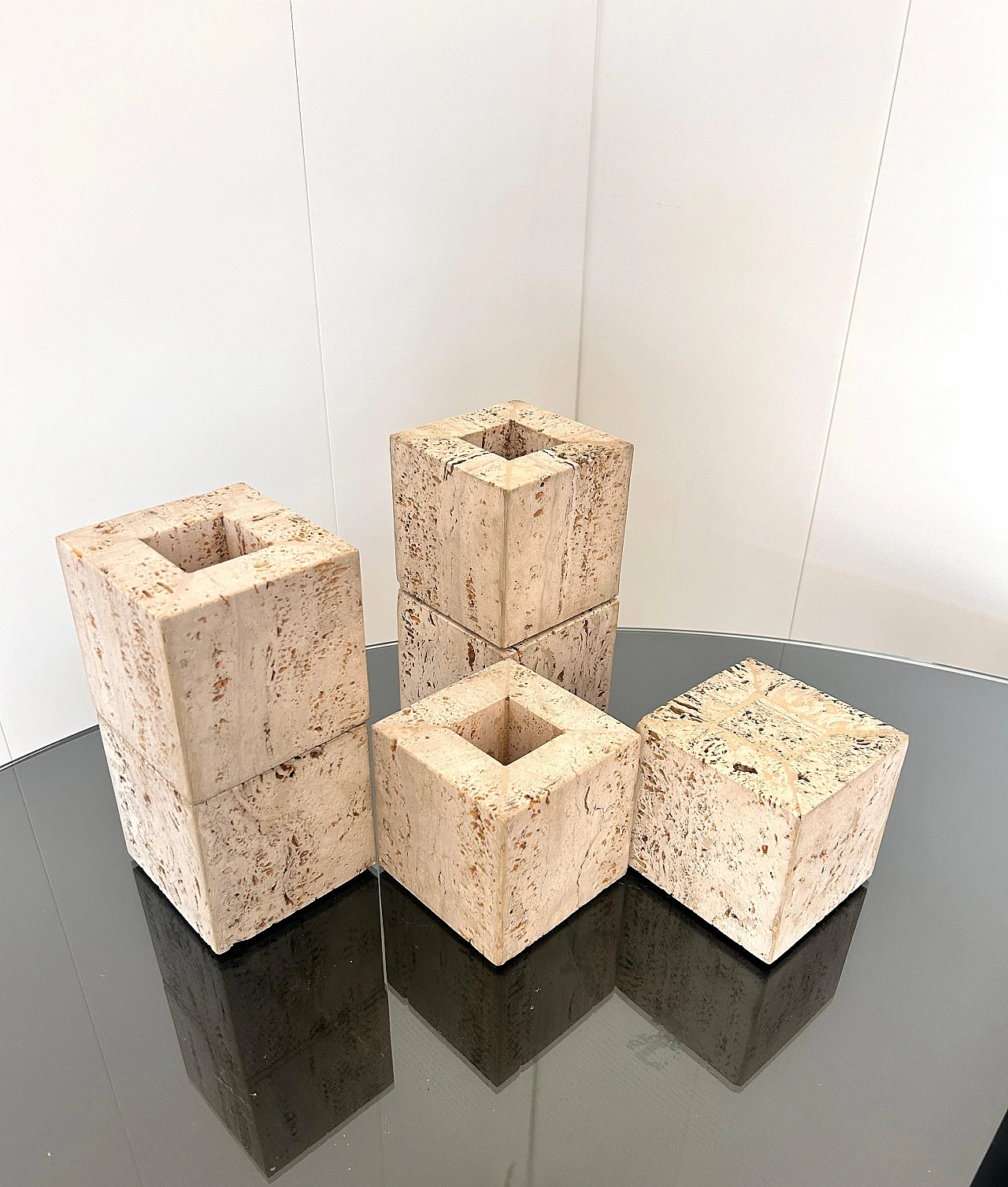 6 Desk accessories in travertine, 1970s 4