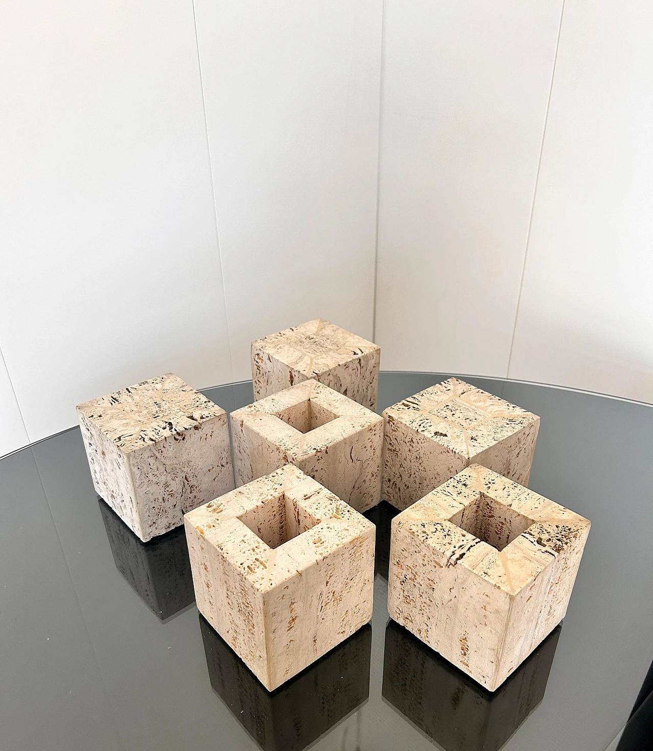 6 Desk accessories in travertine, 1970s 5