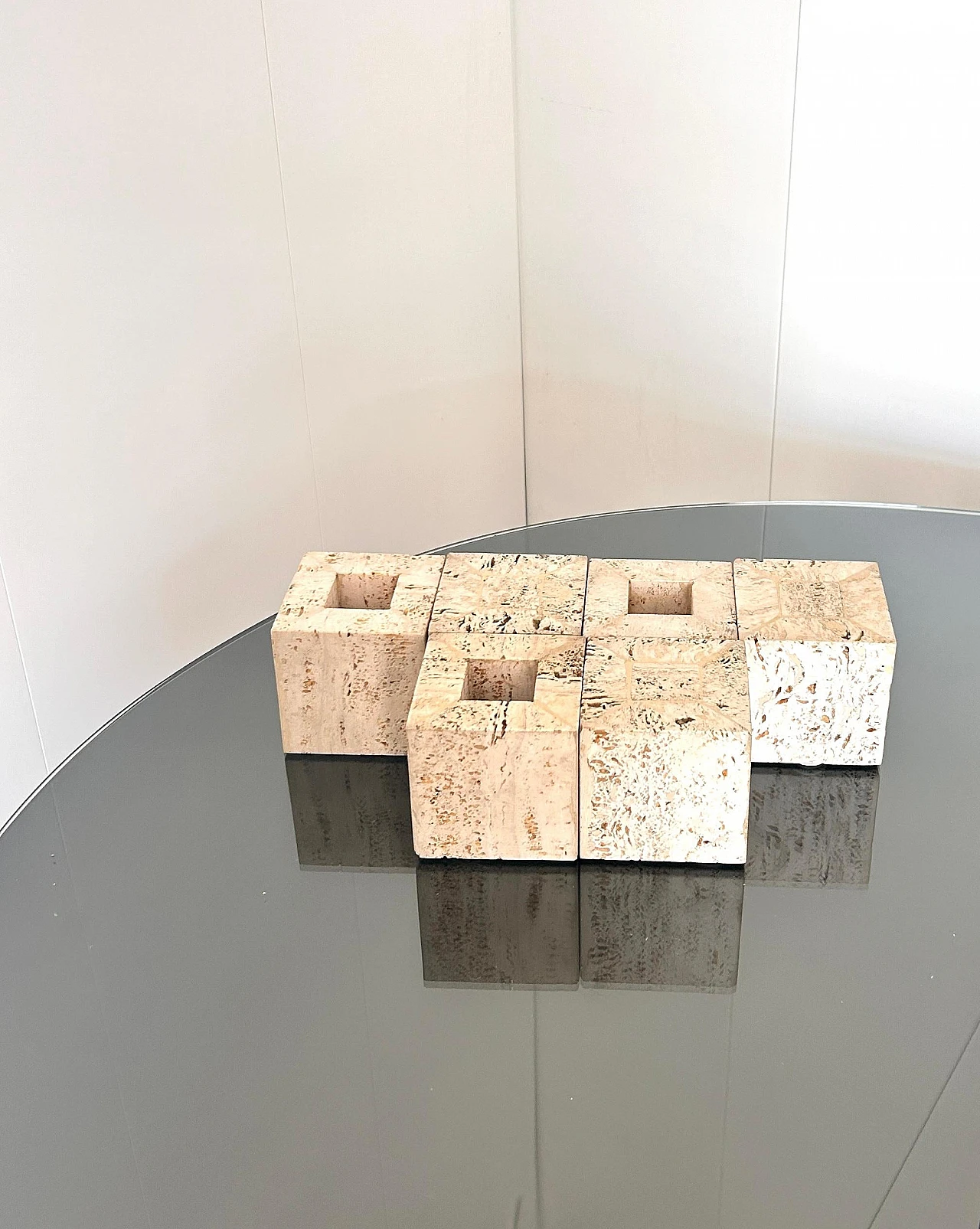 6 Desk accessories in travertine, 1970s 9