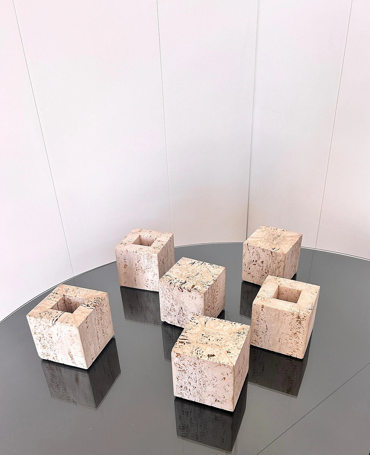 6 Desk accessories in travertine, 1970s 10