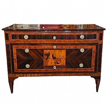 Cassettone Luigi XVI lastronato in palissandro e bois de rose, '700