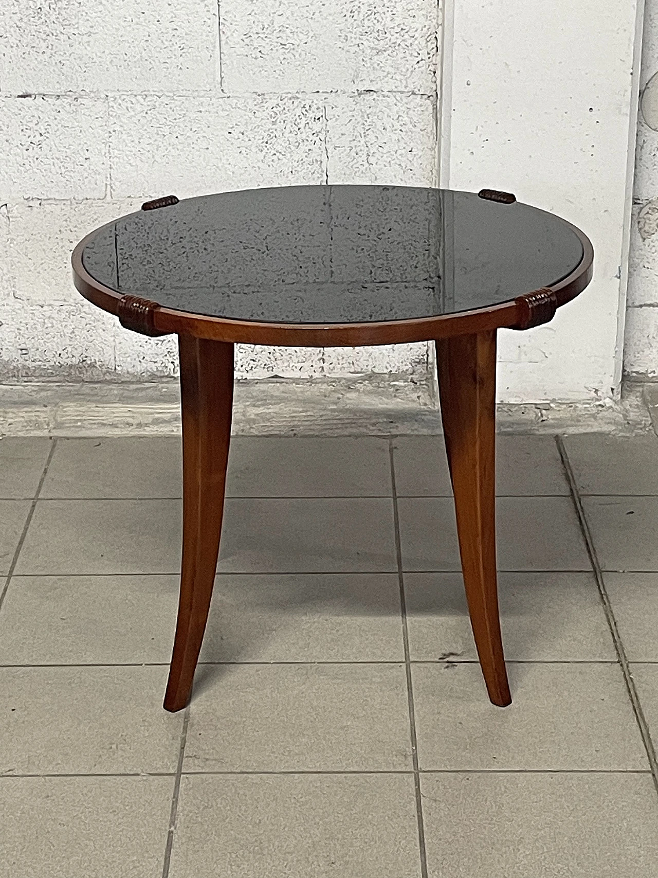 Cherry wood coffee table with glass top, 1940s 1