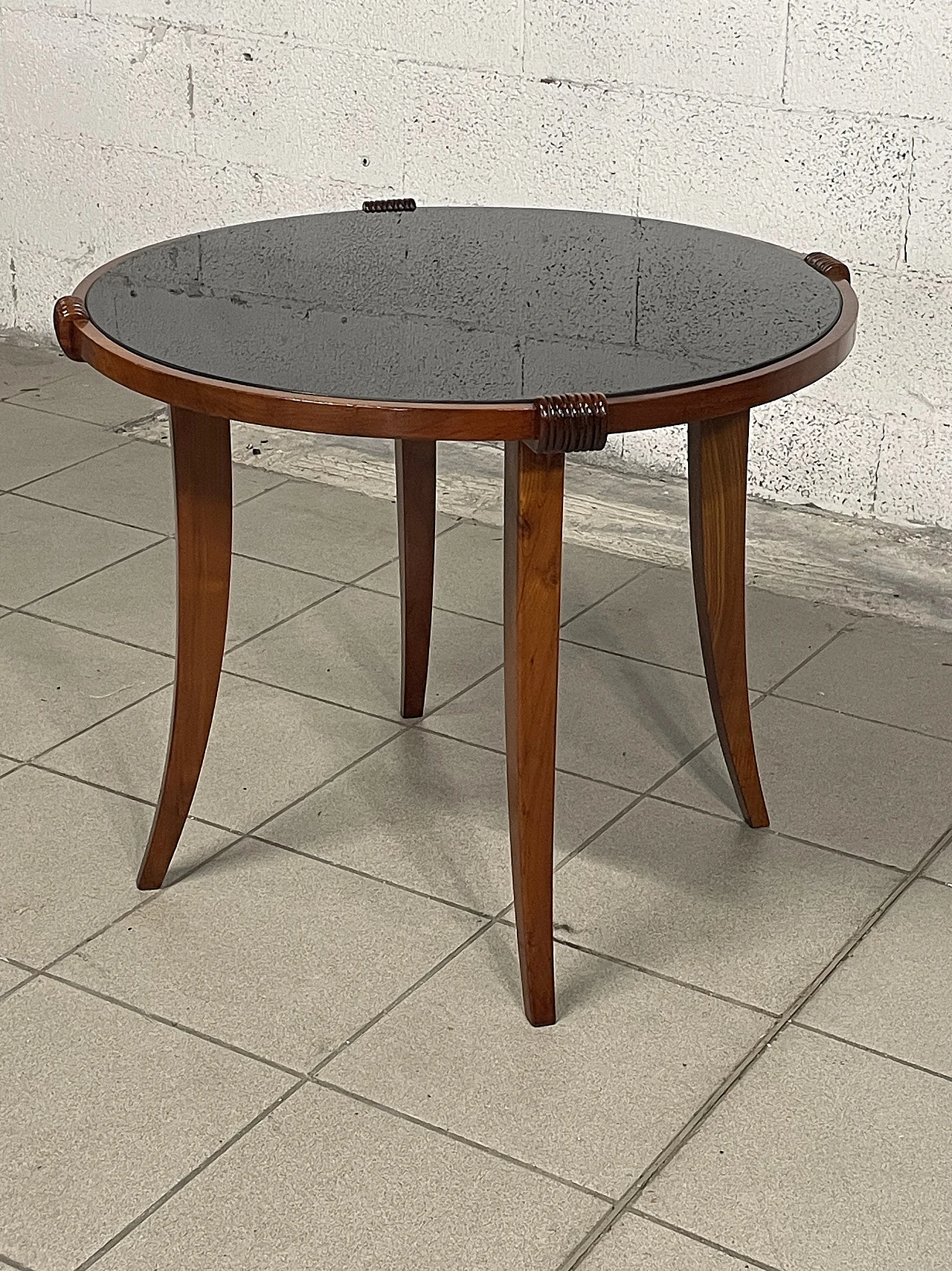 Cherry wood coffee table with glass top, 1940s 3