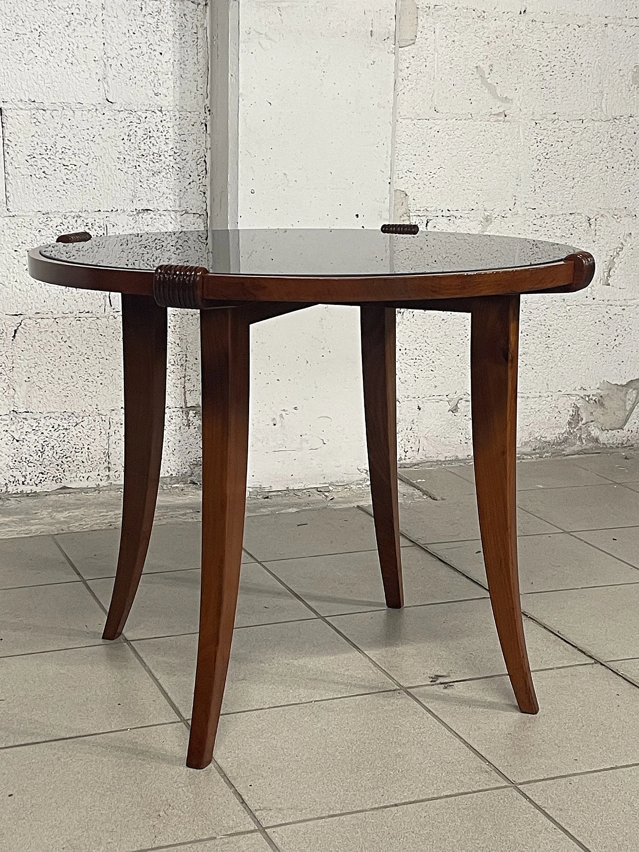Cherry wood coffee table with glass top, 1940s 5