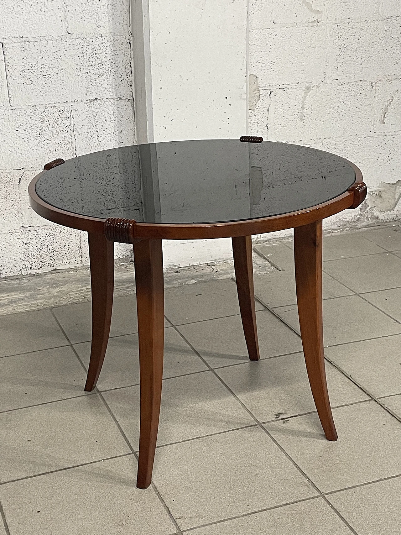 Cherry wood coffee table with glass top, 1940s 6