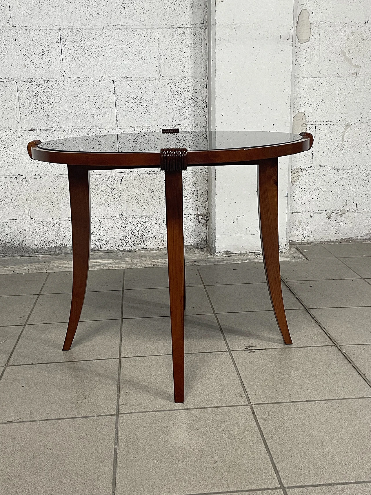 Cherry wood coffee table with glass top, 1940s 11