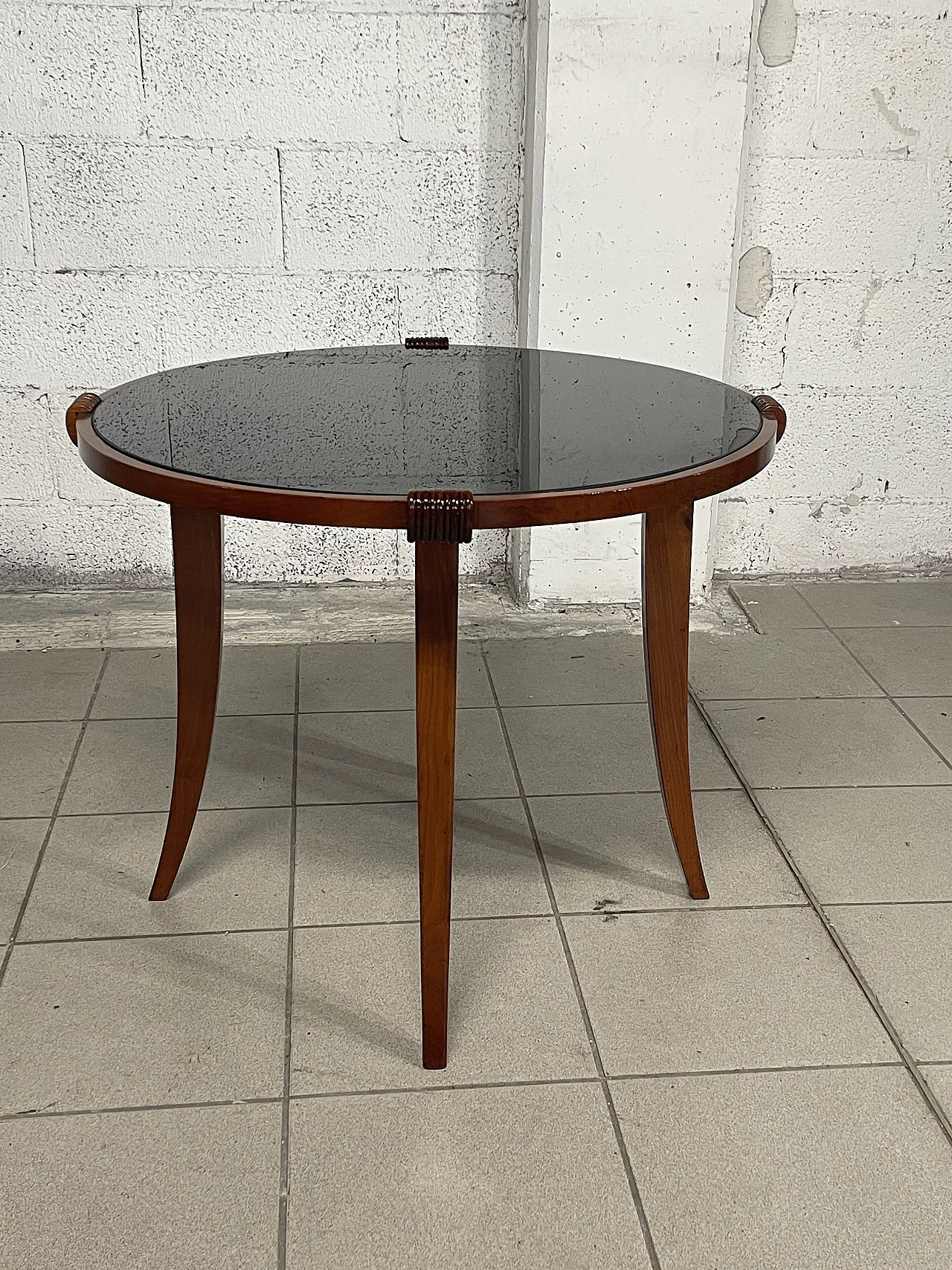 Cherry wood coffee table with glass top, 1940s 12