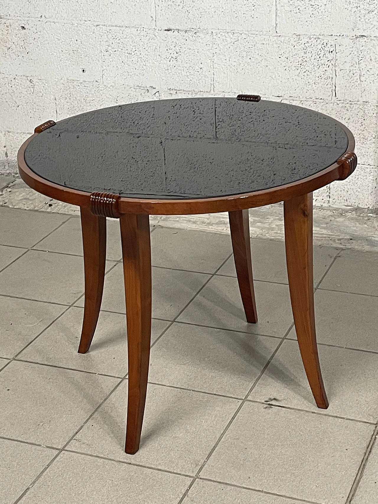 Cherry wood coffee table with glass top, 1940s 14