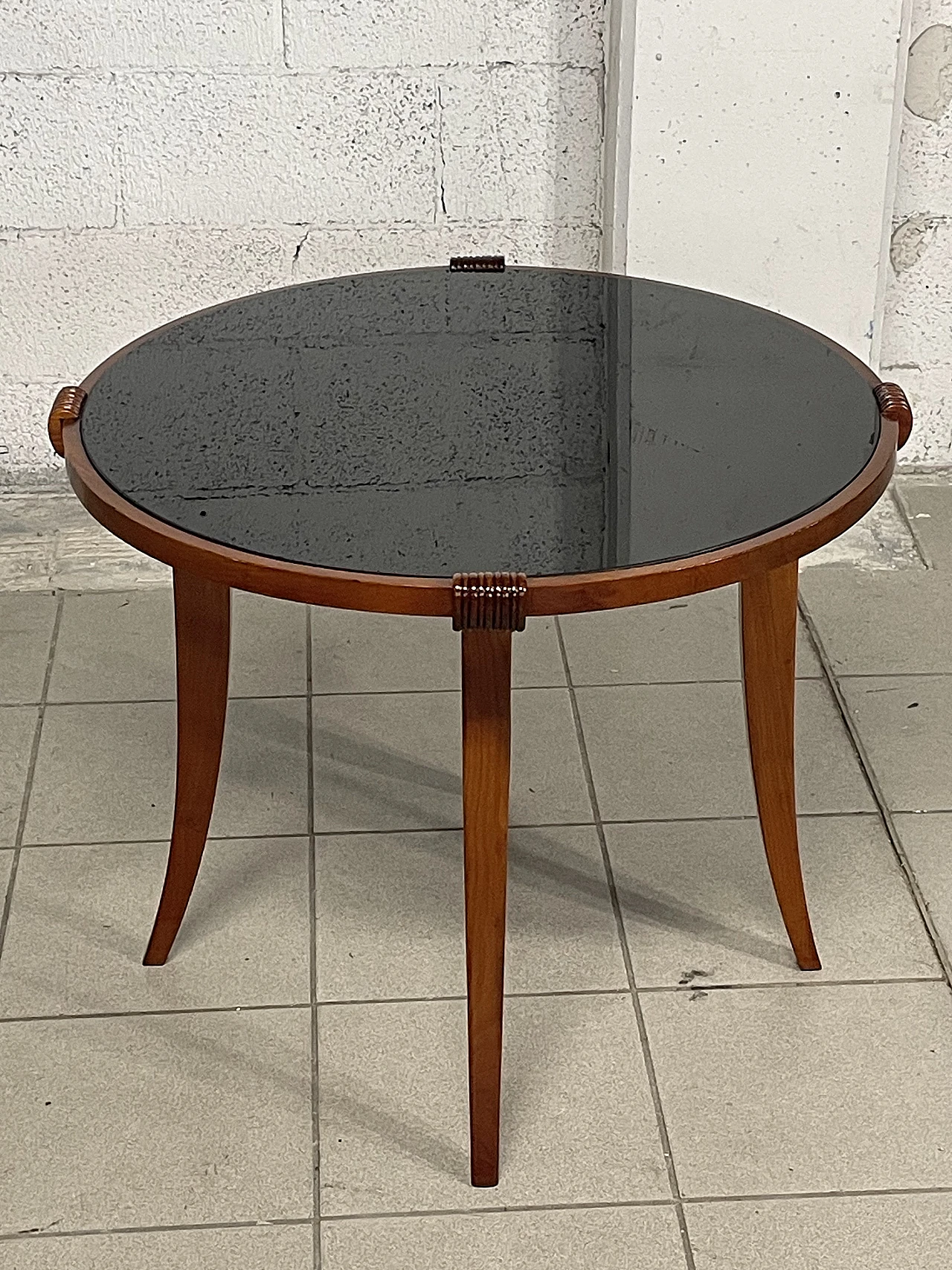 Cherry wood coffee table with glass top, 1940s 15