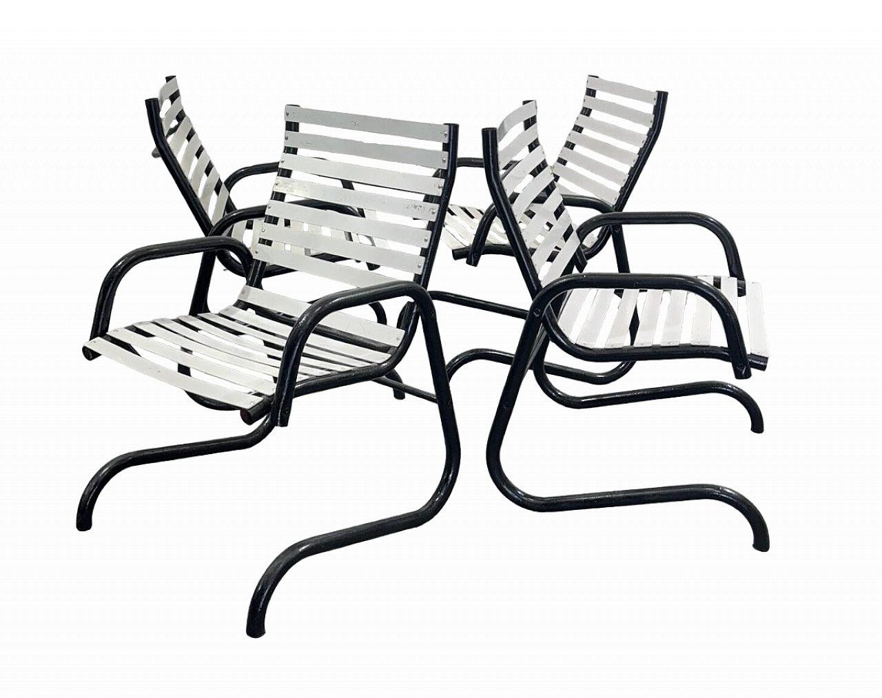4 Poltrone da giardino in metallo bianco e nero, anni '80 14