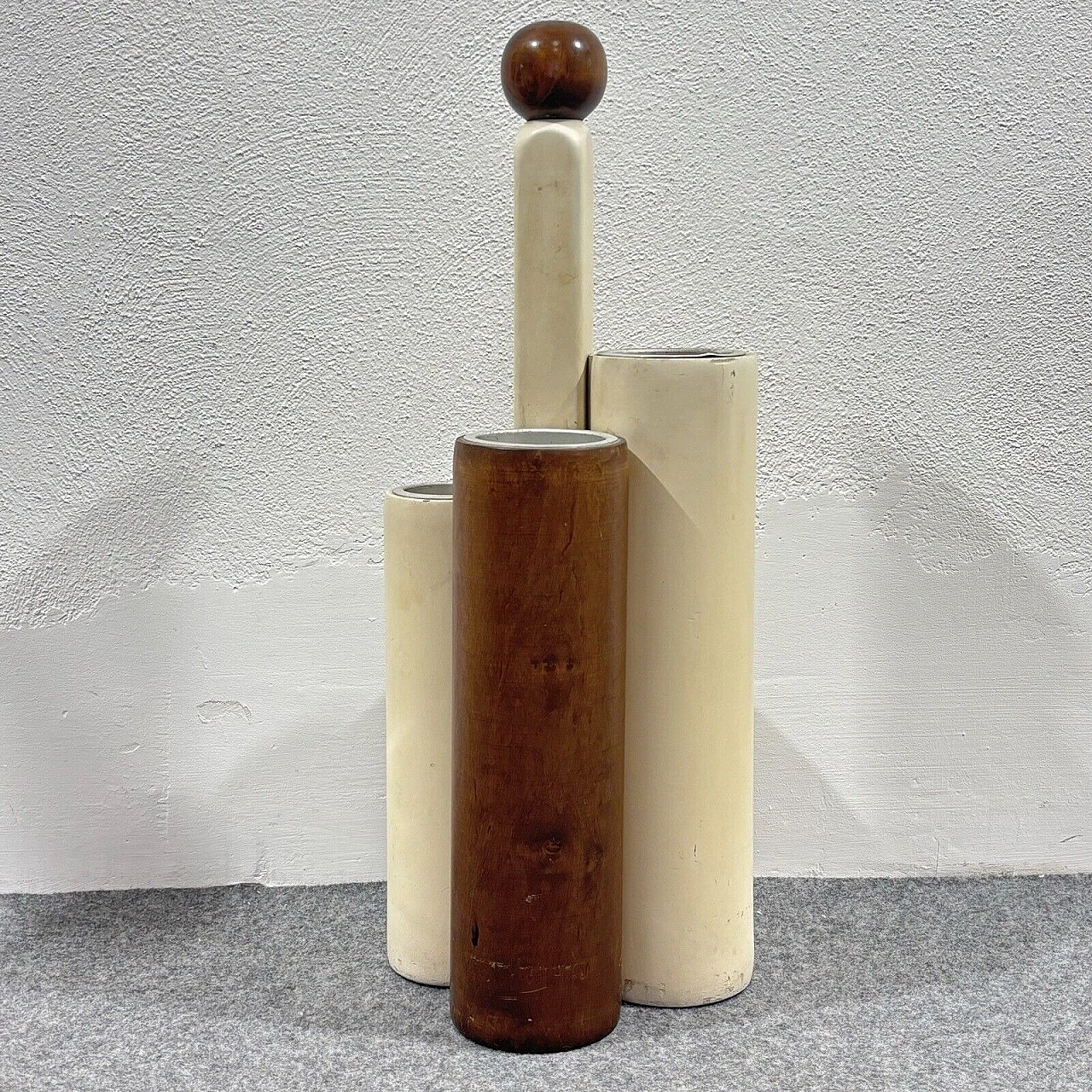 Two-tone wood umbrella stand, 1970s 3