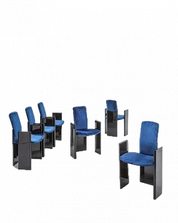 6 Dining chairs in black & blue by M. Kawakami from Arflex, 1960s