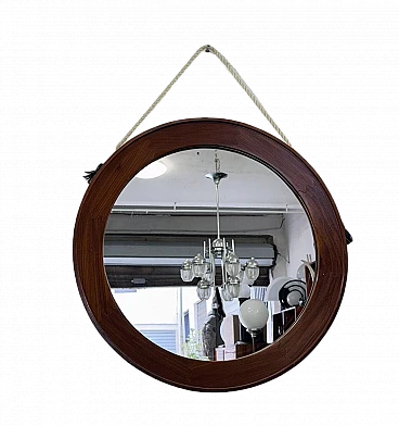Scandinavian round teak wall mirror, 1960s