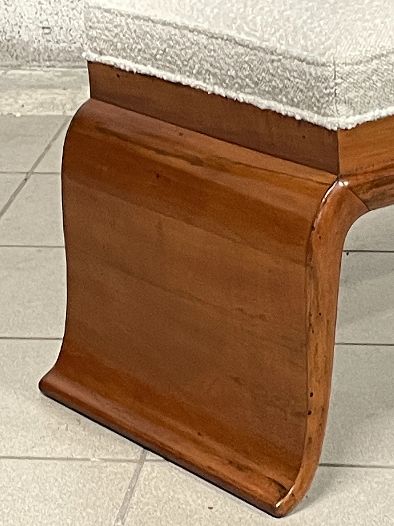 Art Deco bench in cherry wood and bouclé, 1940s 8