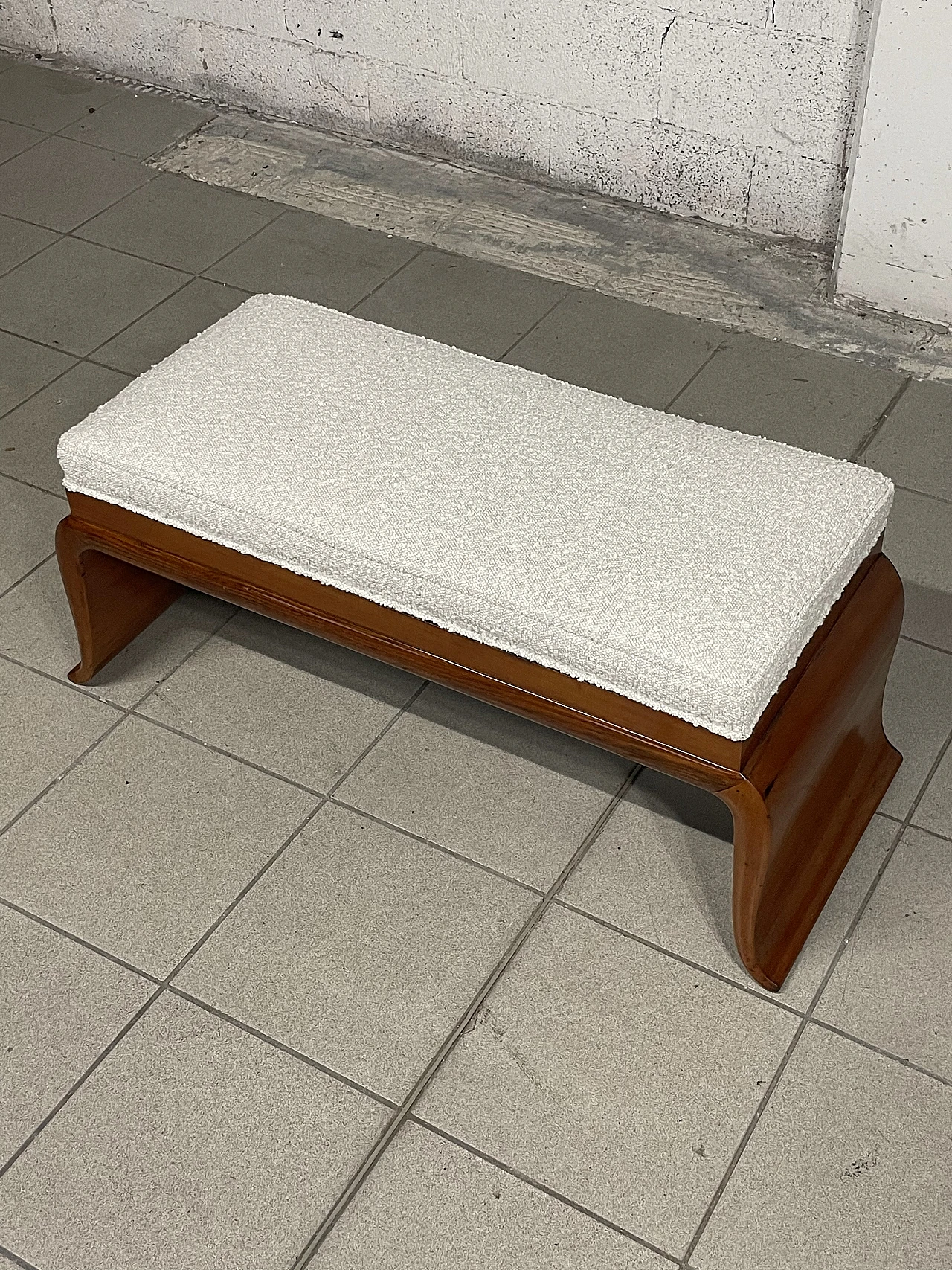 Art Deco bench in cherry wood and bouclé, 1940s 11