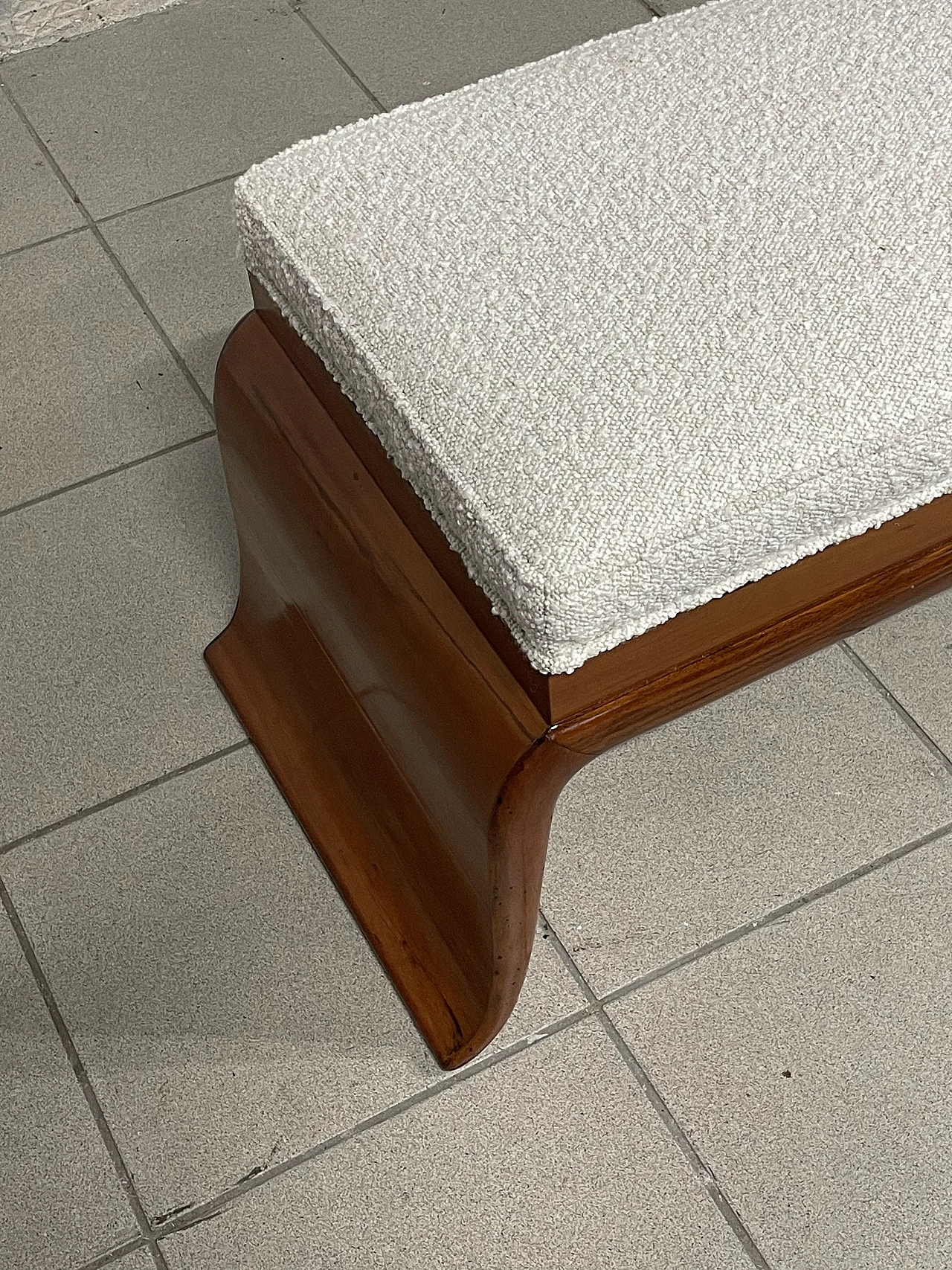 Art Deco bench in cherry wood and bouclé, 1940s 12