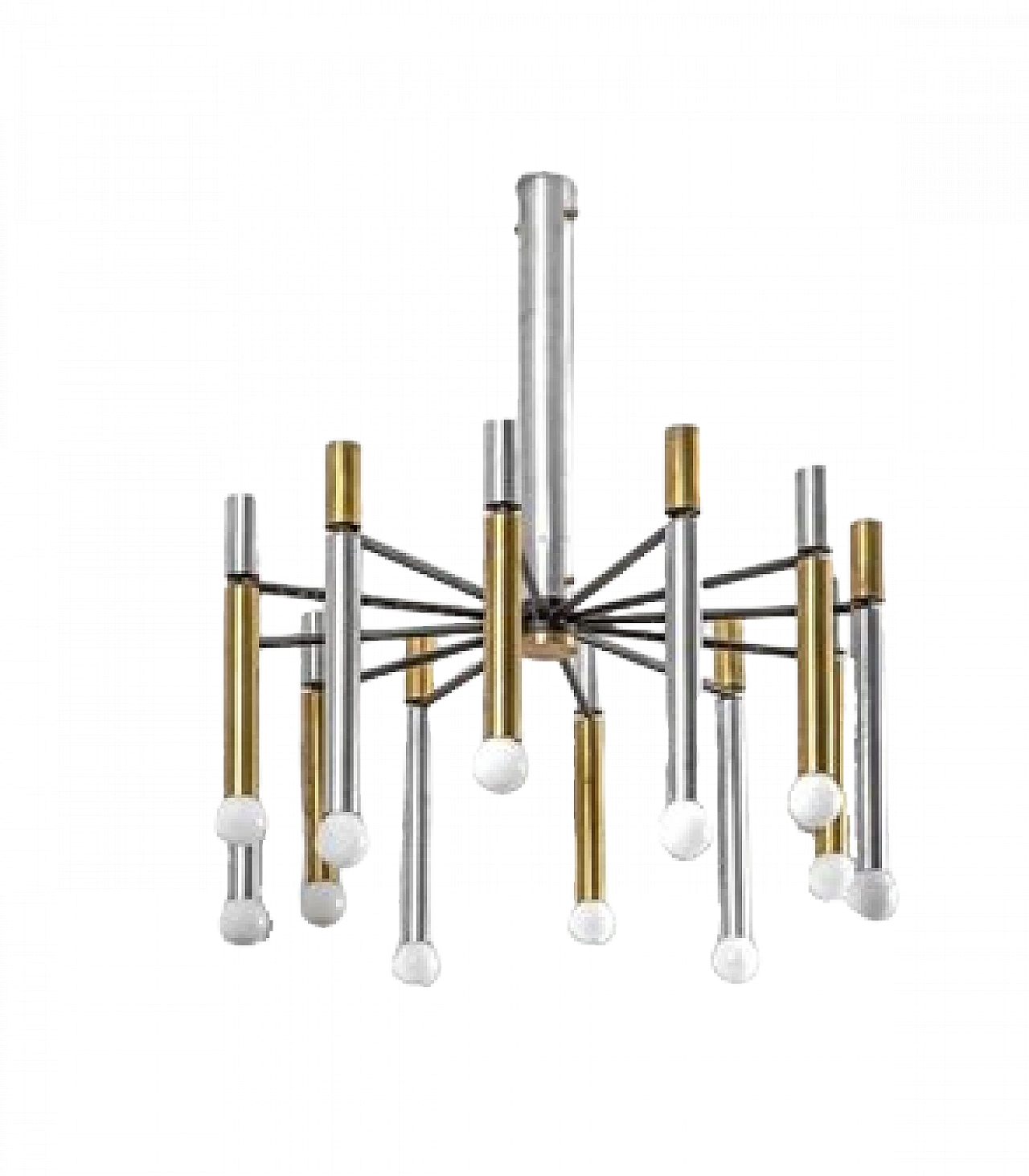 Lampadario 1147 in metallo cromato e ottone di Stilnovo, anni '50 13
