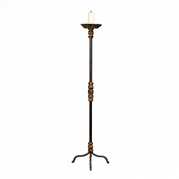 Wrought iron and sheet metal torch holder, 19th century