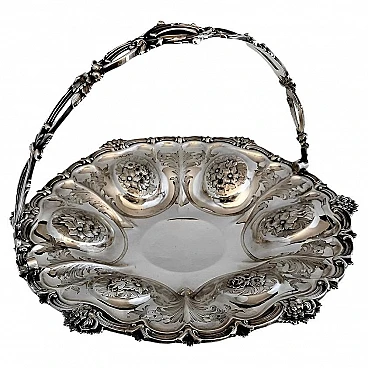 Victorian chiselled and engraved 925 silver basket, late 19th century
