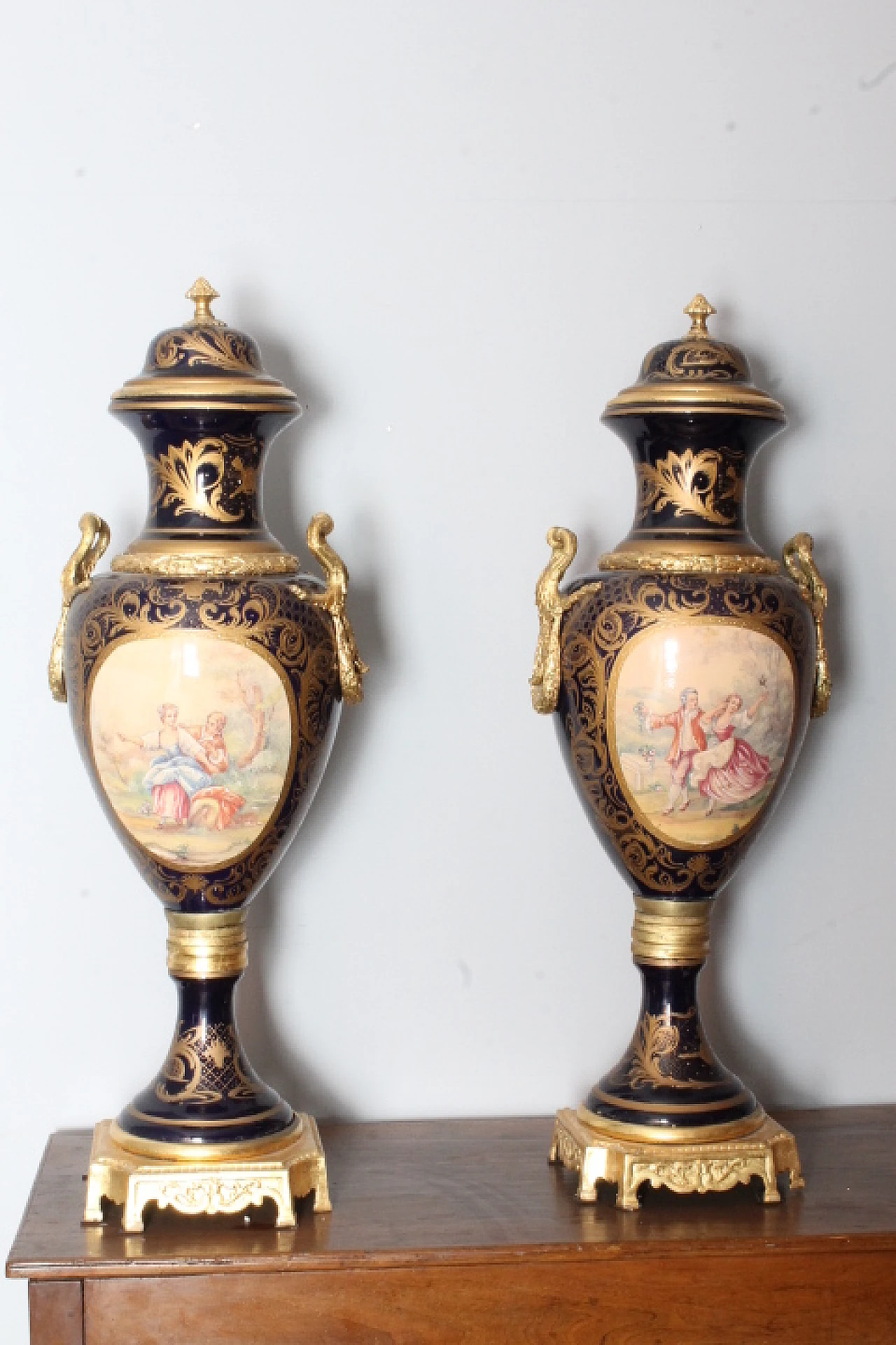 Pair of Sevres porcelain vases with bronzes, early 20th century 1