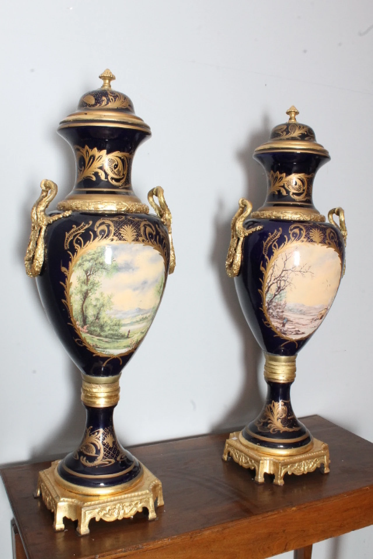 Pair of Sevres porcelain vases with bronzes, early 20th century 12