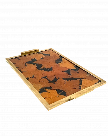 Resin, brass and leaf tray by Montagnani Firenze, 1970s