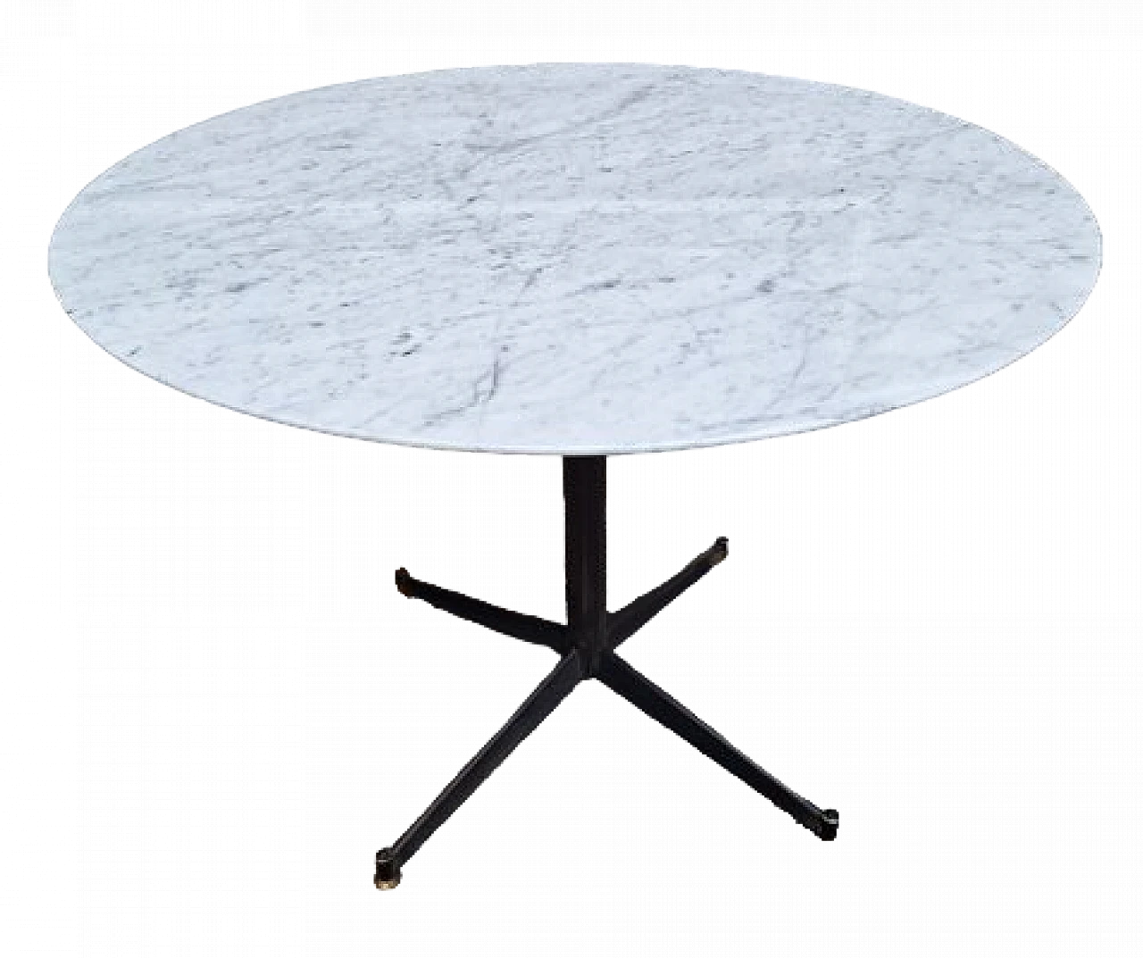 Tavolo rotondo in ferro e piano in marmo bianco di Carrara, anni '50 5