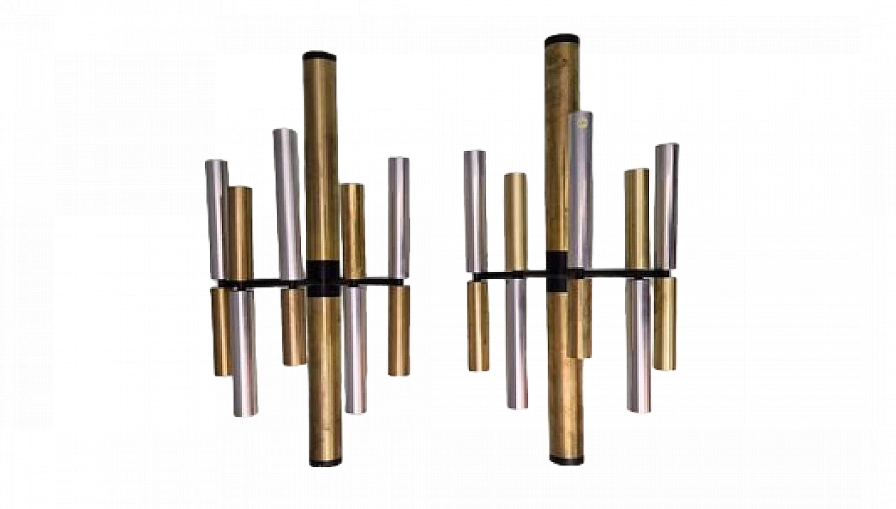 Coppia di applique in metallo cromato e ottone di Stilnovo, anni '60 15